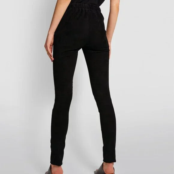 Joseph $1200 Slim Fit Suede Leggings 100% Lambskin with Stretch in Black - Picture 5 of 14